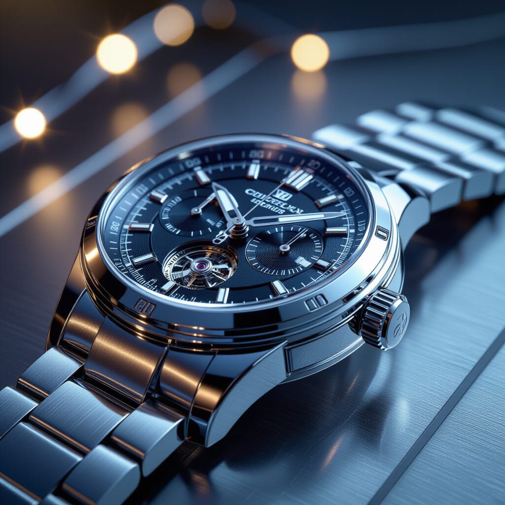 Futuristic Luxury Watch on Chrome Surface