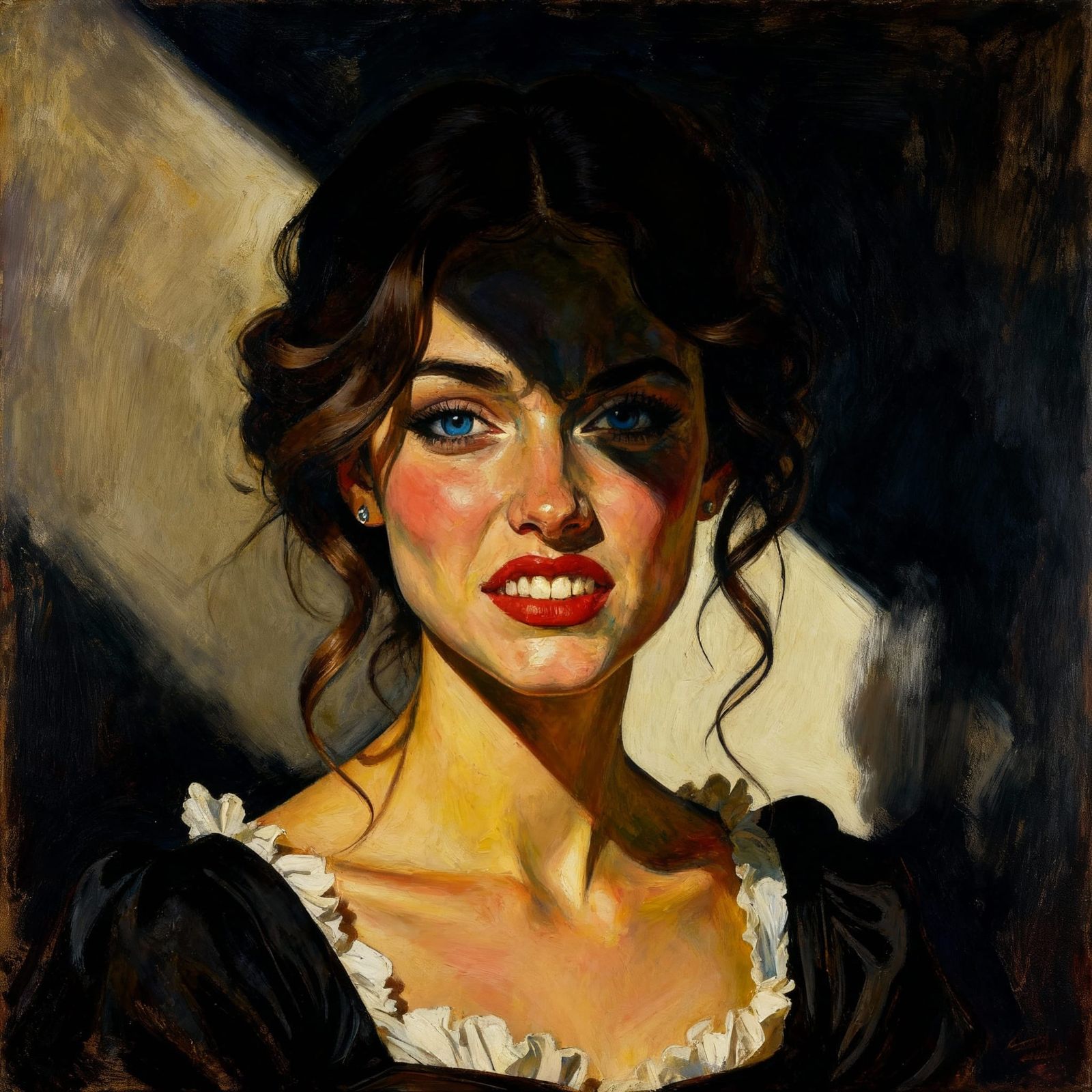 Woman's Forced Smile Hides Intense Anger