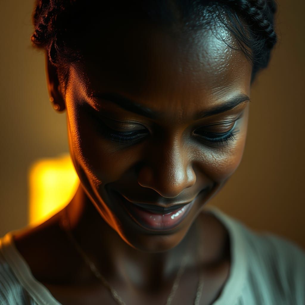 Melancholy Portrait: Subtle Smile in Golden Light