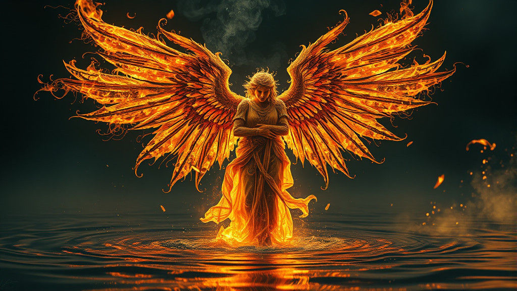 Fiery Gothic Angel Emerges: Photorealistic Hyperdetailed Ima...