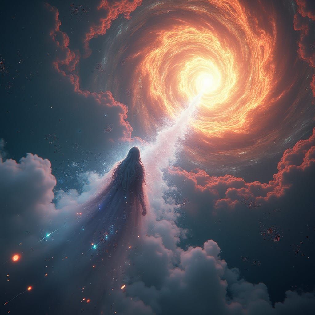 Ethereal Cosmic Wanderer in a Swirling Nebula