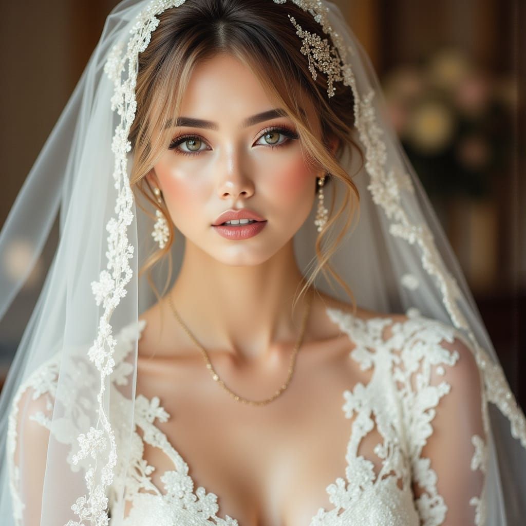 Beautiful Bride Portrait in Antique Watercolor Style