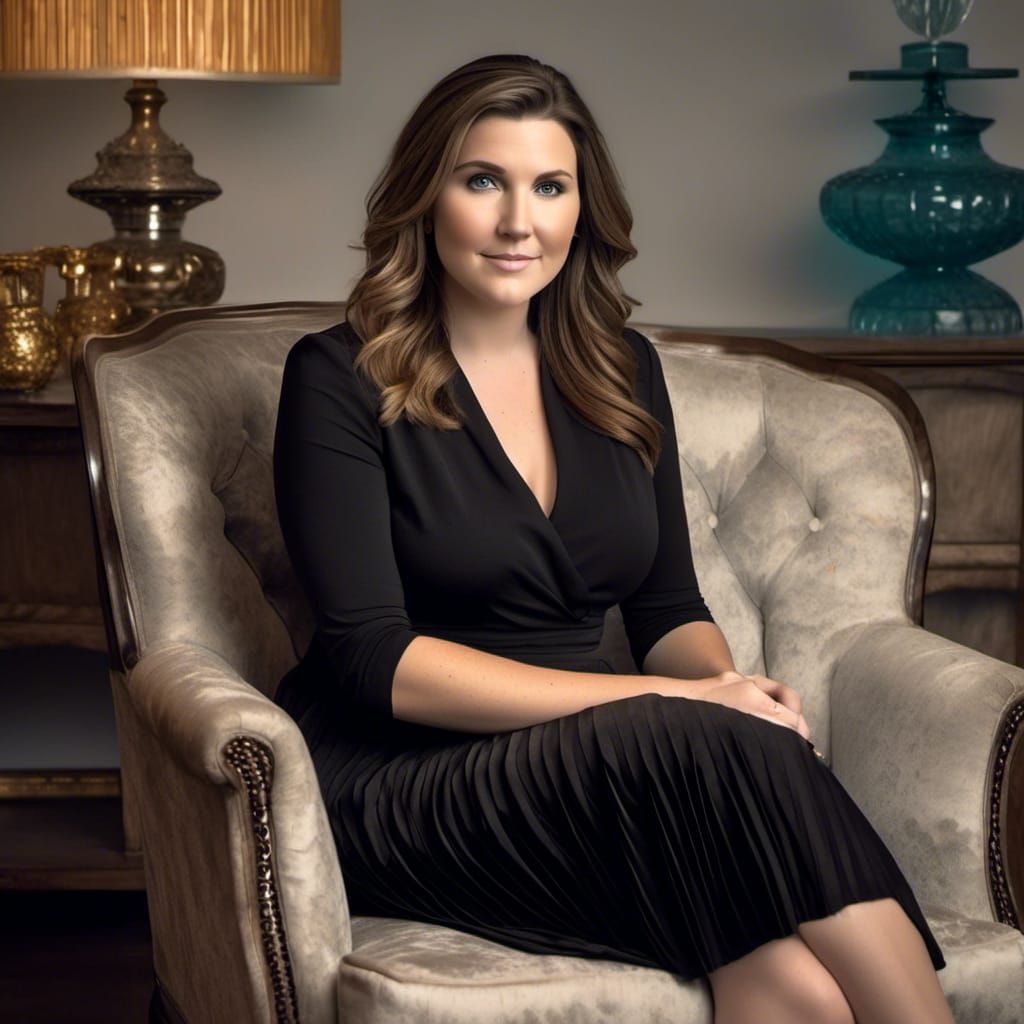 Elegant Lady in Black Skirt Sitting on Chesterfield