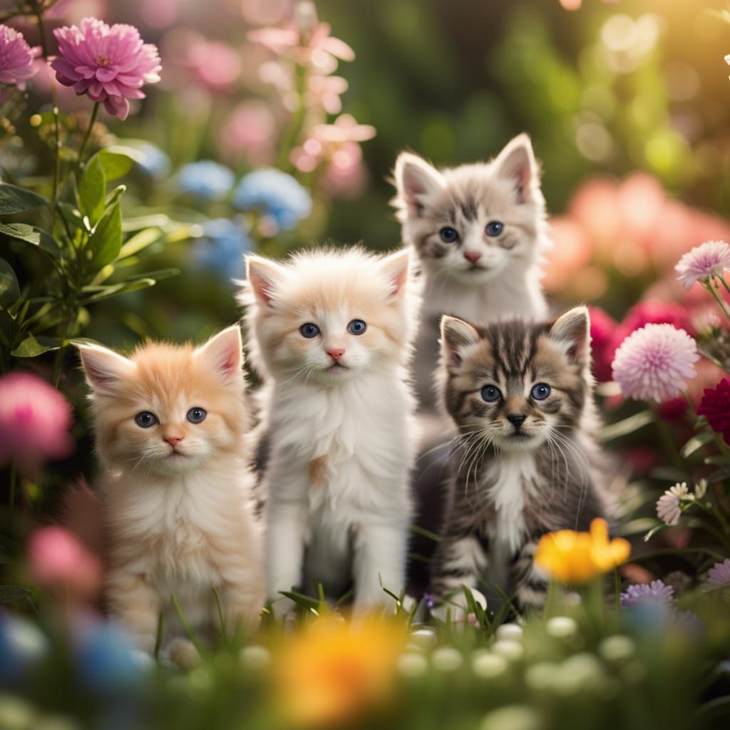 Kittens and Puppies in Flower Garden: Professional Photograp...