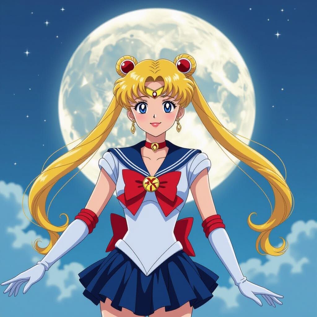 Sailor Moon Transformation Pose in Anime Style