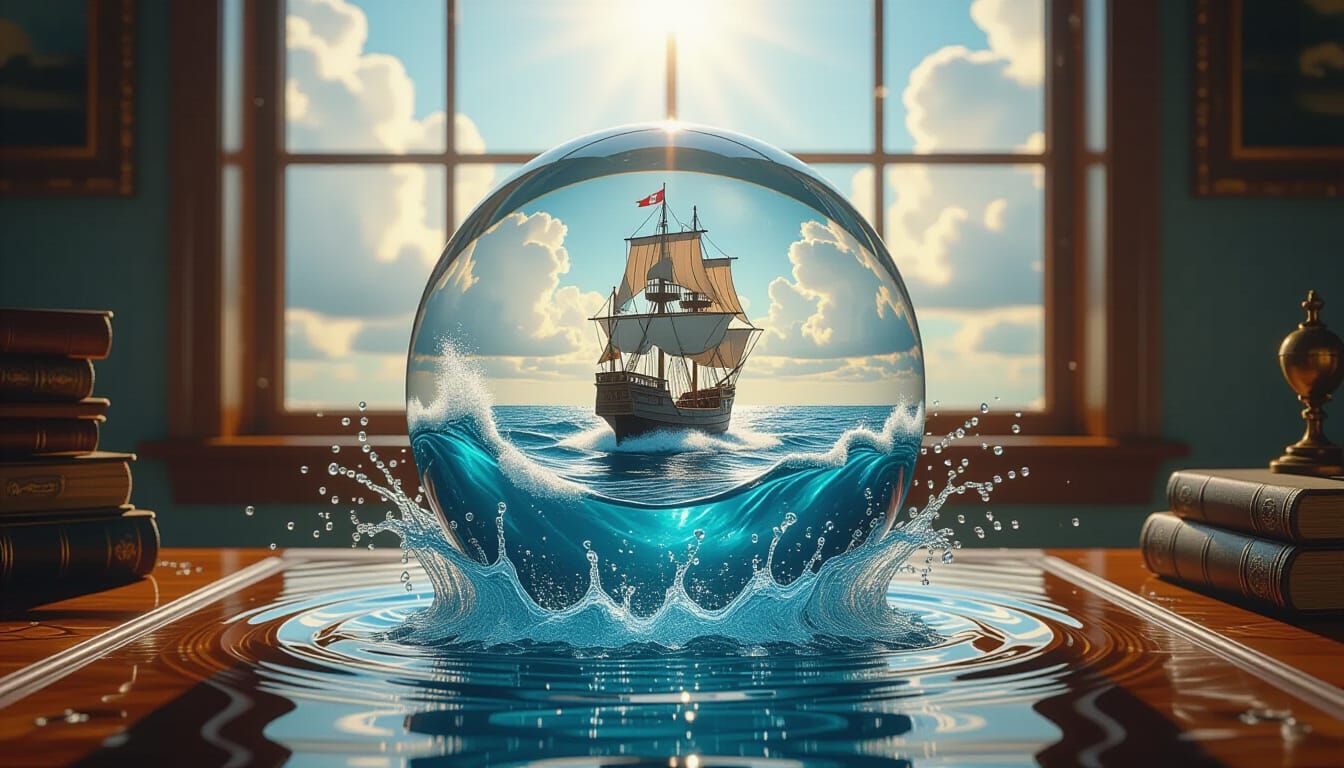 Water Sphere Ocean on Desk Matte Painting