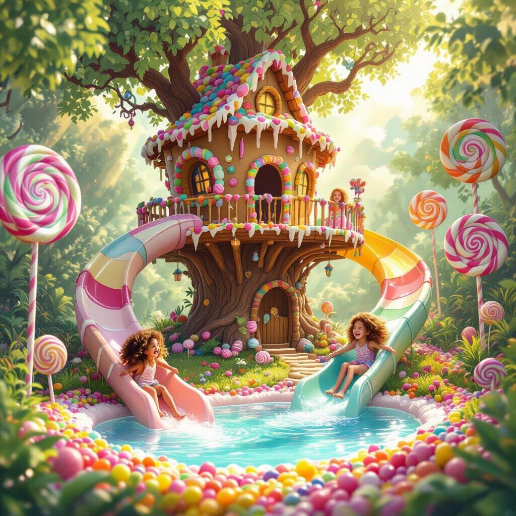 Candy Treehouse in Jungle, Dreamy Art Style