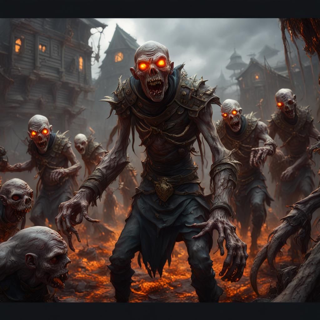 Pilgrim Zombies with Orange Eyes, Detailed Matte Painting