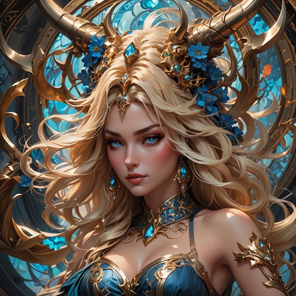 Blonde Demon on Throne: Hyperdetailed Concept Art