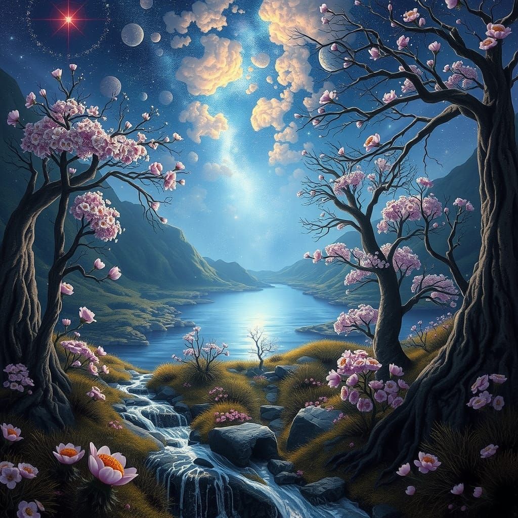 Cosmic Barren Landscape: Holographic Astral Illustration