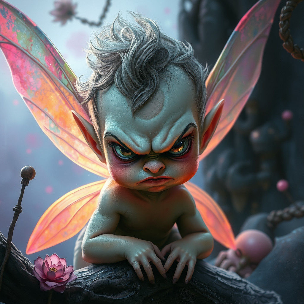 Angry Fairy with Scowl in Dark Fantasy Art