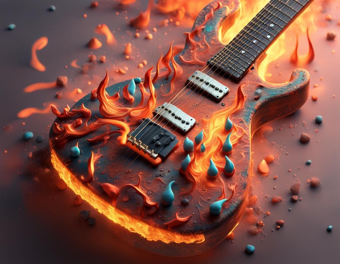 Fiery Clay Guitar in Detailed 3D Rendering