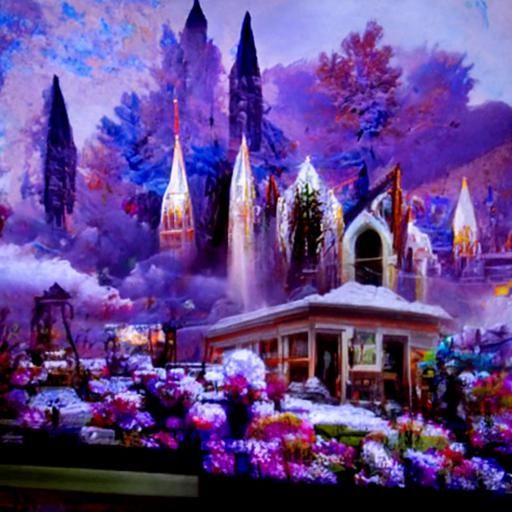 Ethereal Flower-Covered Palace in Fantasy Landscape