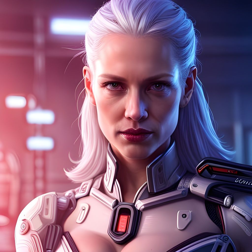 Cyberpunk Girl Scientist Portrait in Cybernetic Tech Lab