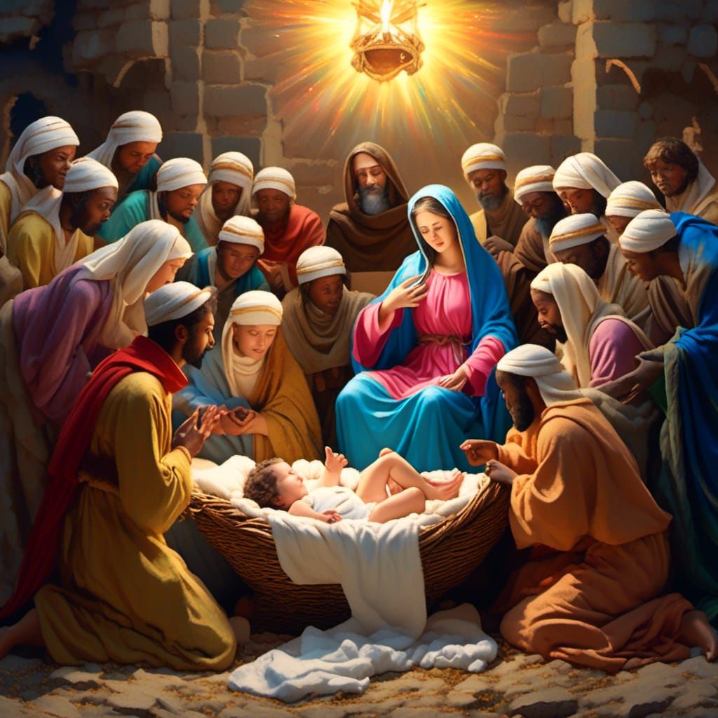 Nativity Scene: Baby Jesus in Manger, Hyperrealistic Art