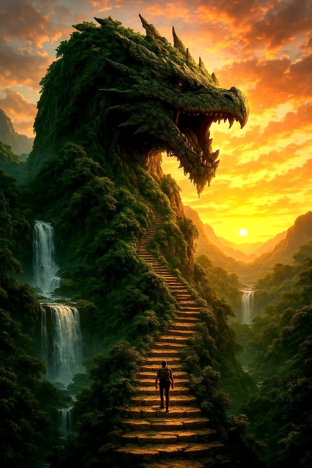 Dragon Head Mountain with Stairway at Sunset
