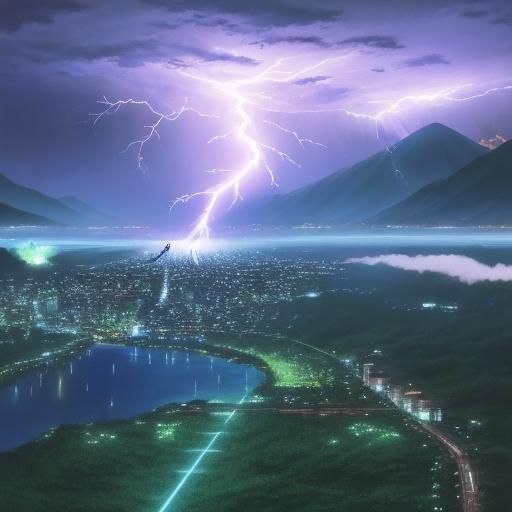 Earth Day Lightning Strike in Ghibli Anime Style