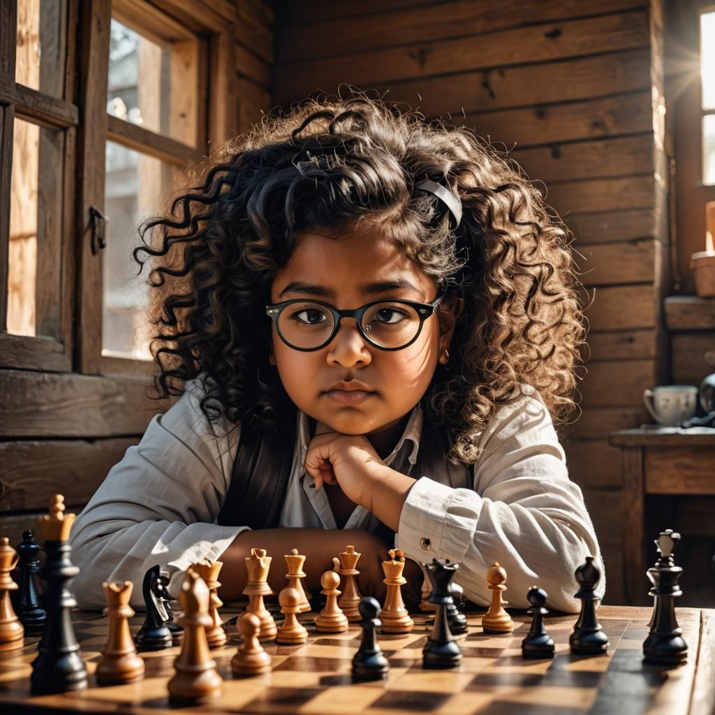 Indian Girl and Animated Chess Pieces