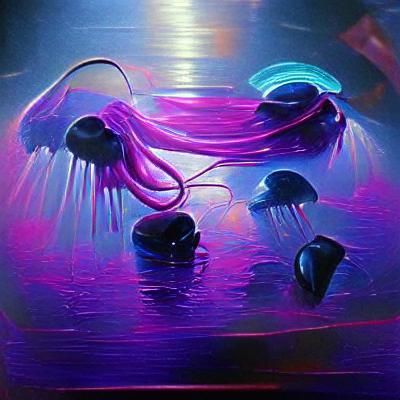 Neon Jellyfish Underwater: Synthwave Oil Painting