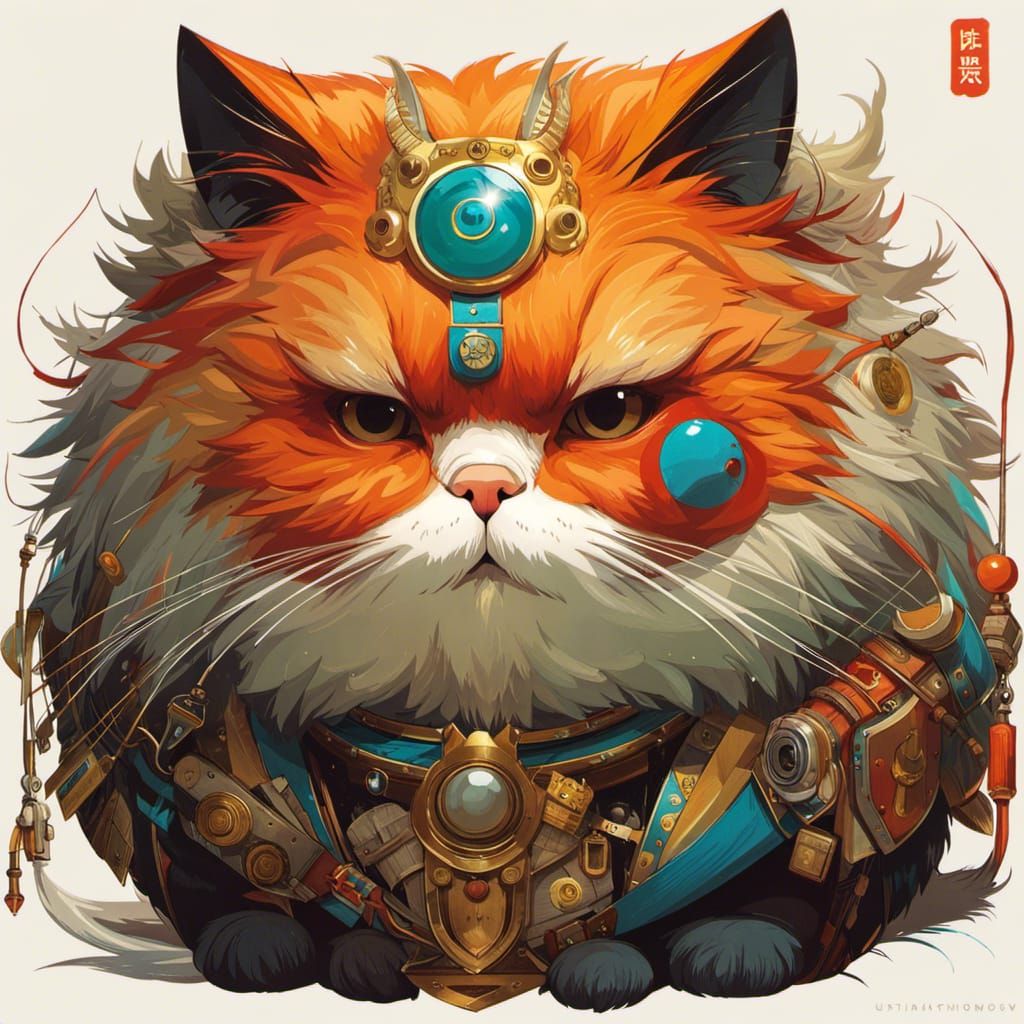 Anthropomorphic Cat God in Polychromatic Anime Space