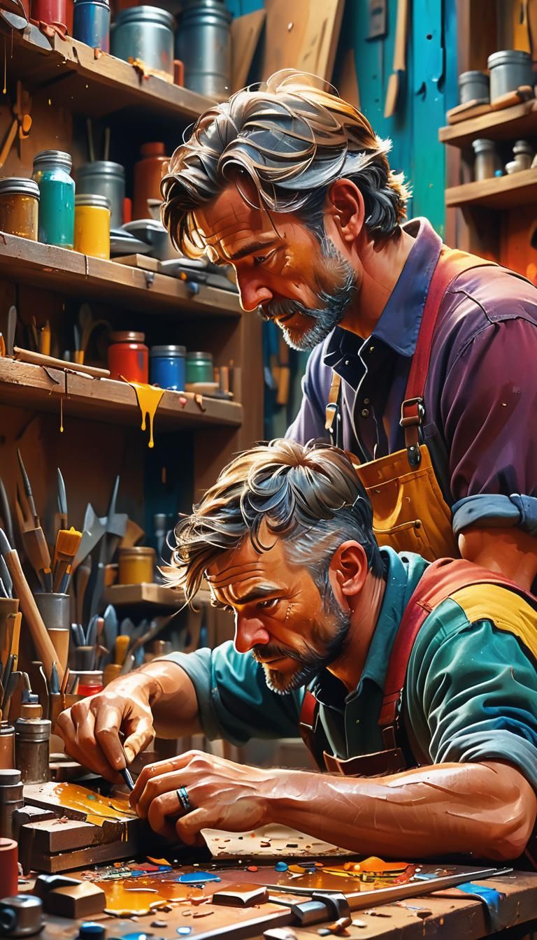 Craftsman's Focus: Hyperrealistic Splash Art Portrait