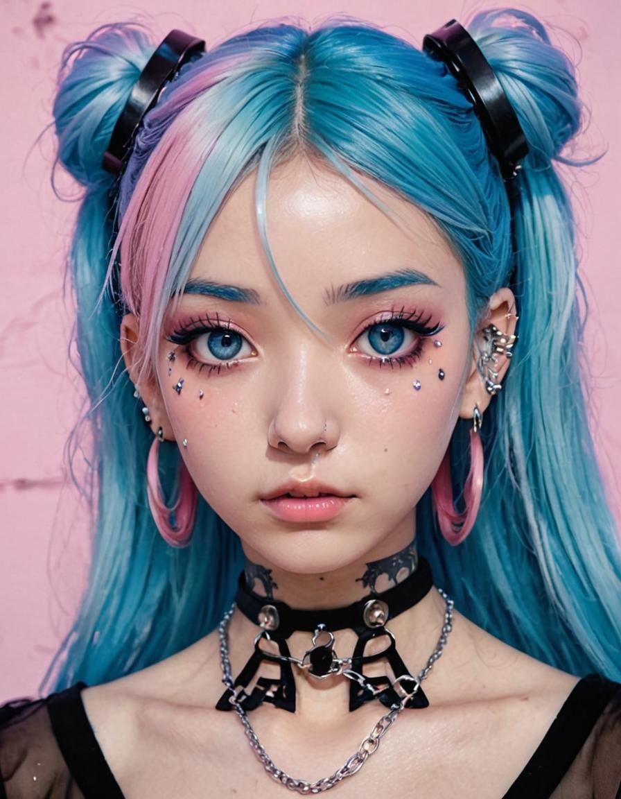 Gothic Lolita Anime Girl with Piercings