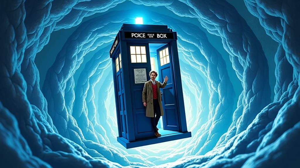 Tardis in Electric Blue Space-Time Vortex