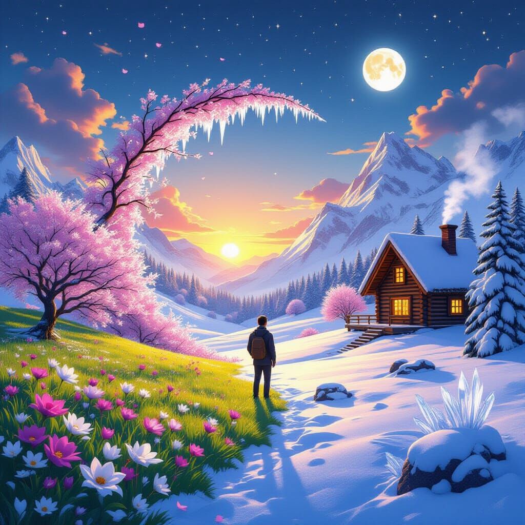 Yin-Yang Landscape: Spring and Winter Worlds in 3D