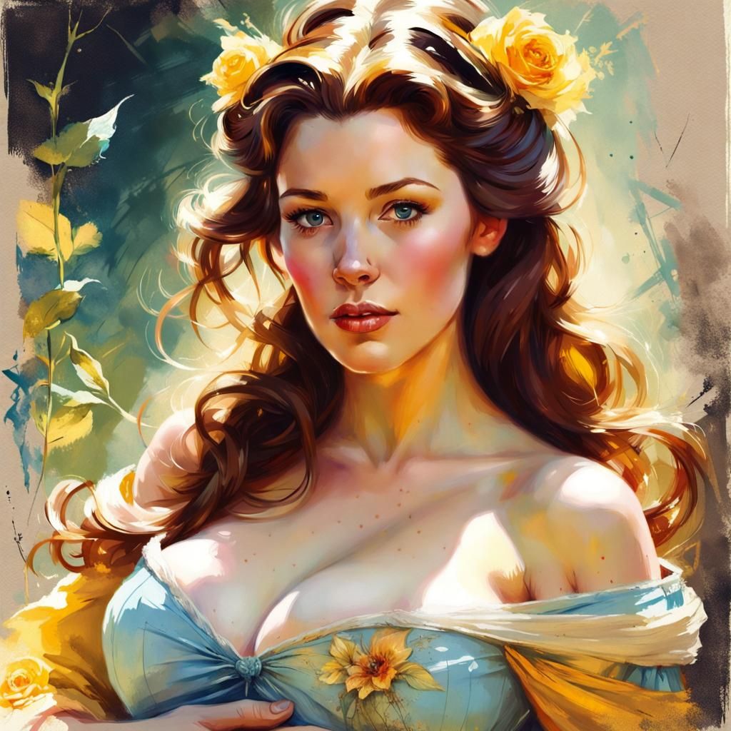 Pregnant Princess Portrait in Pin-Up Style