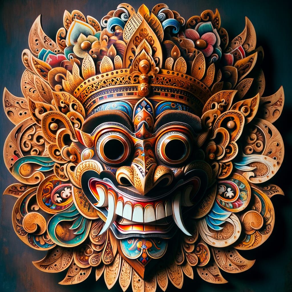 Wooden hand carved and painted Balinese Mask from Bali Indonesia