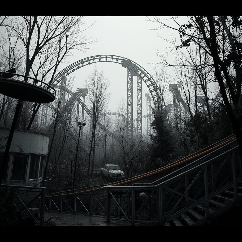Abandoned Amusement Park in Gritty Film Style