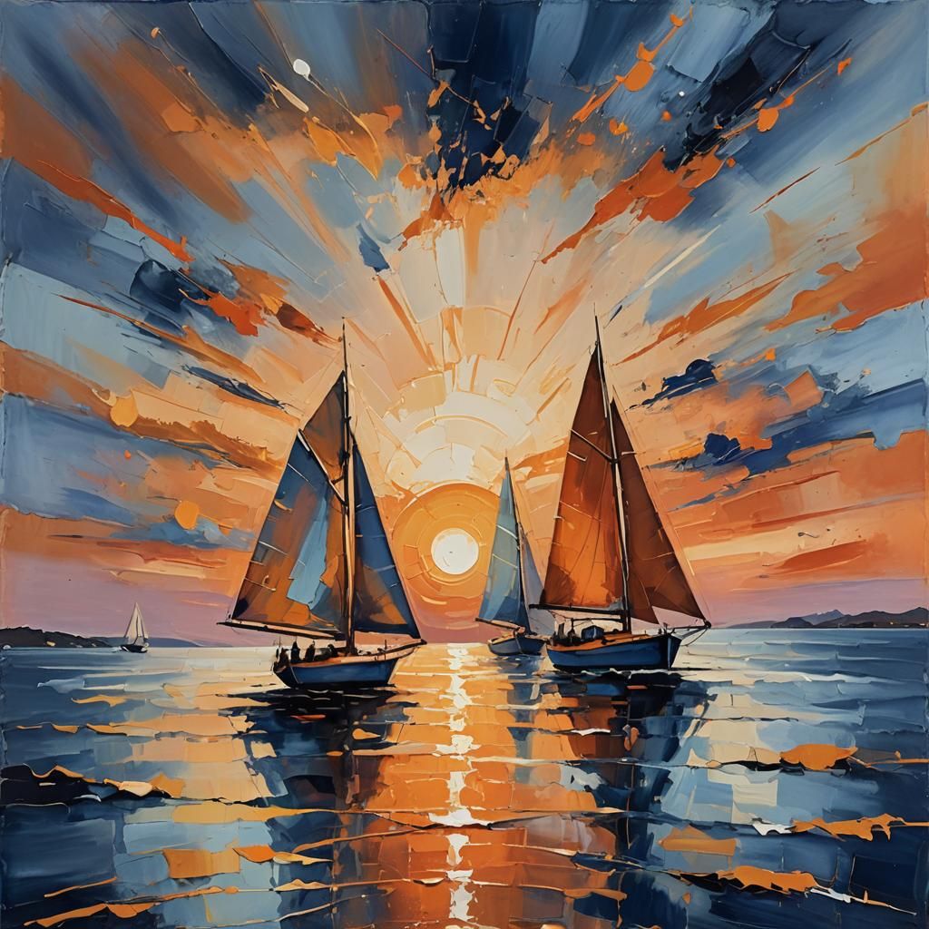 Sailboat Sunset in Abstract Expressionism