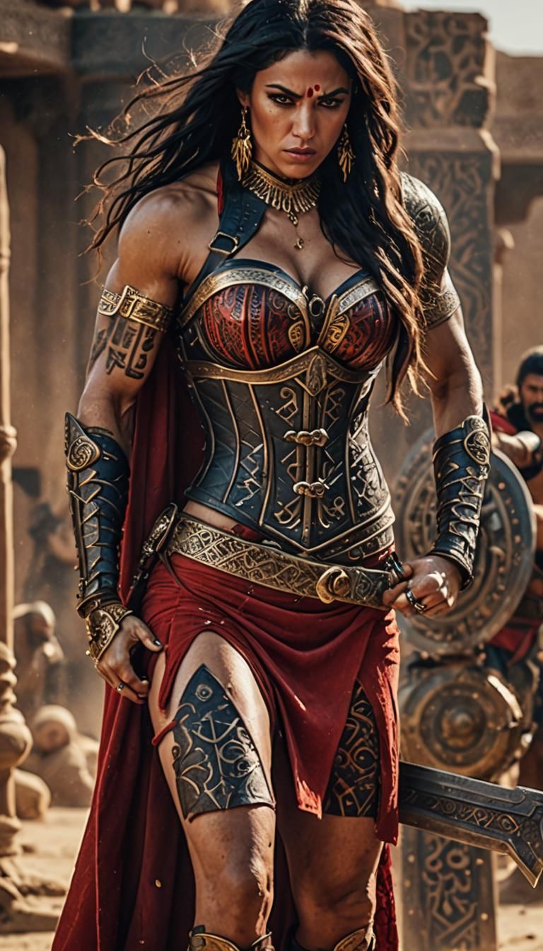 Babylonian Warrior Woman with Saber in Cinematic Style