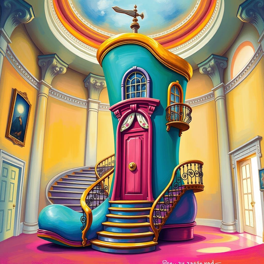 Whimsical Boot Foyer in Vibrant Storybook Style