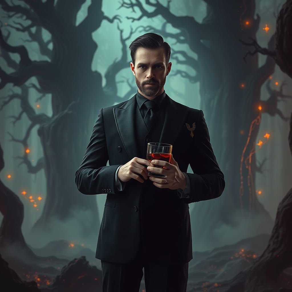 Surreal Figure in Dark, Mystical Landscape