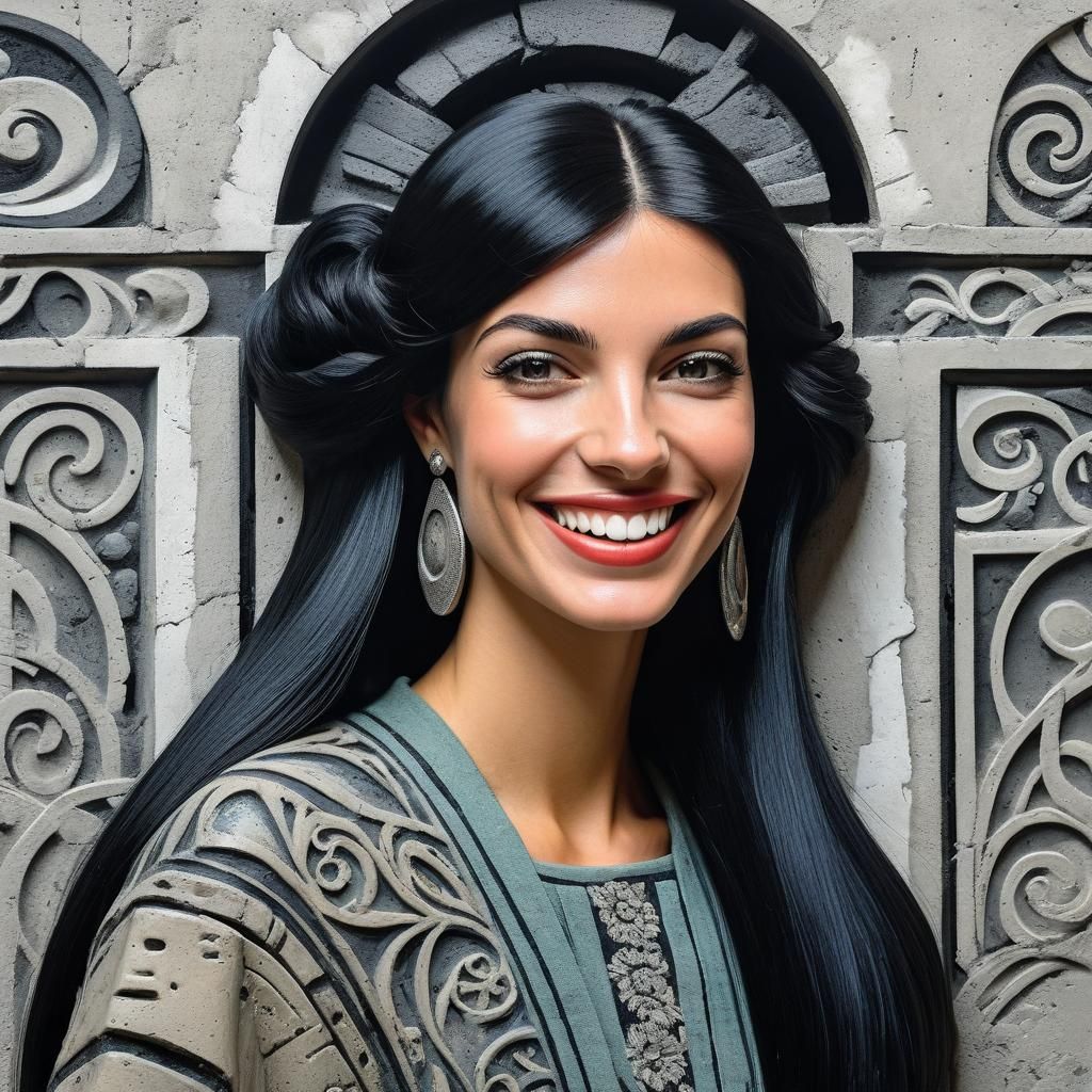 Smiling Italian Woman in Concrete Art Style