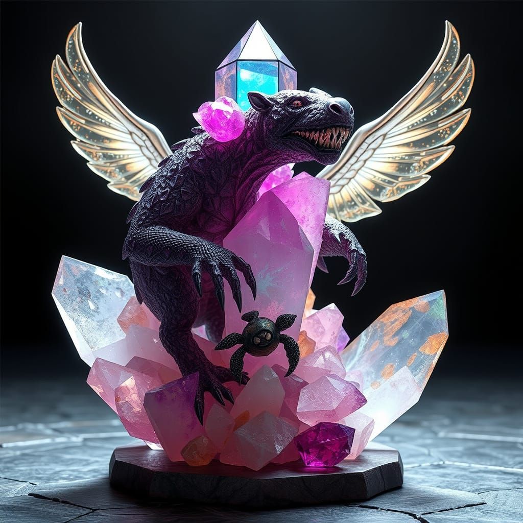 Prismatic Crystal Creatures in a Game Cinematic Style