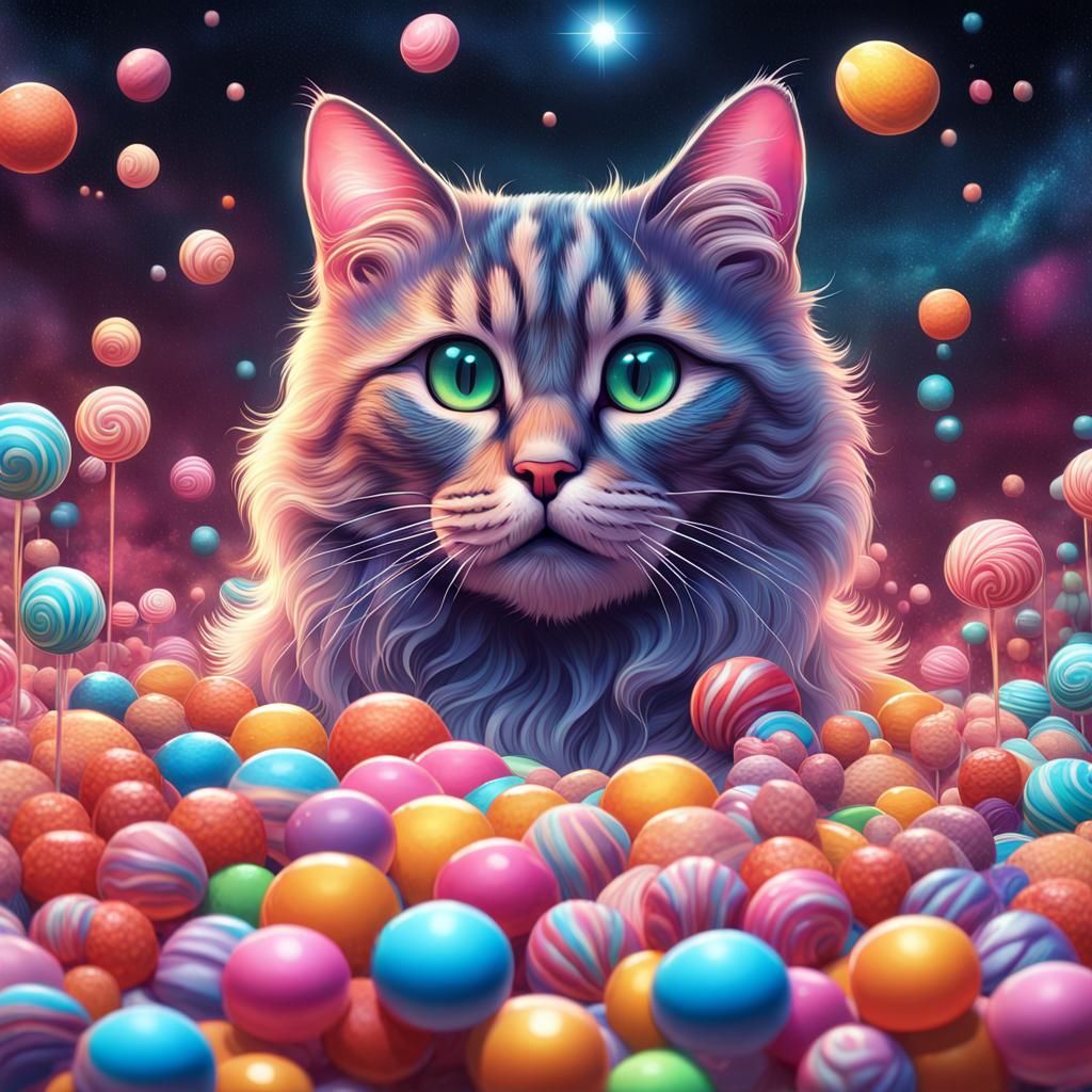 Cosmic Cat Eyes in a Candy Art Style