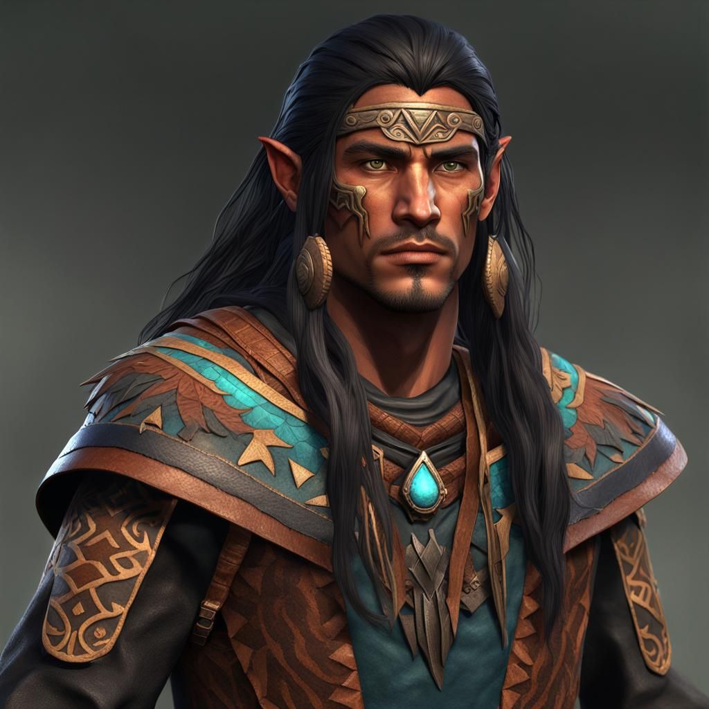 Aztec-Inspired Half-Elf Ranger in Detailed Digital Painting