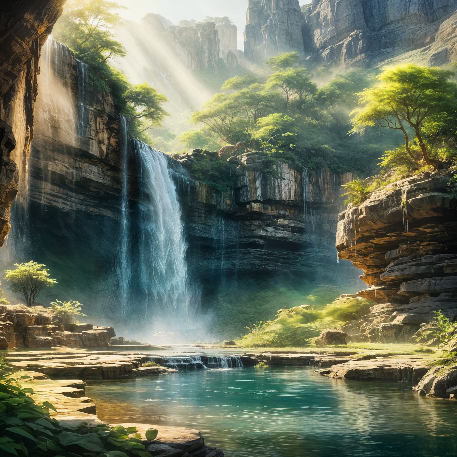 Tranquil Swimming Hole Surrounded by Rock Walls