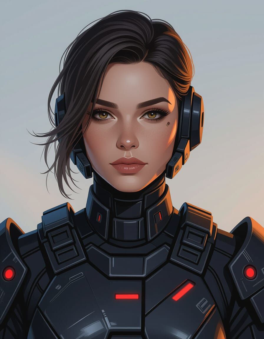 Female Sci-Fi Trooper Commander in Black Armor, No Helmet