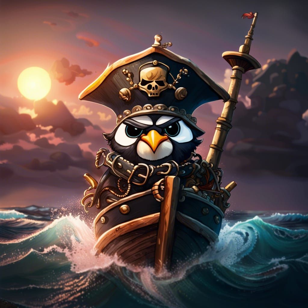 Angry Pirate Penguin on a Giant Ship