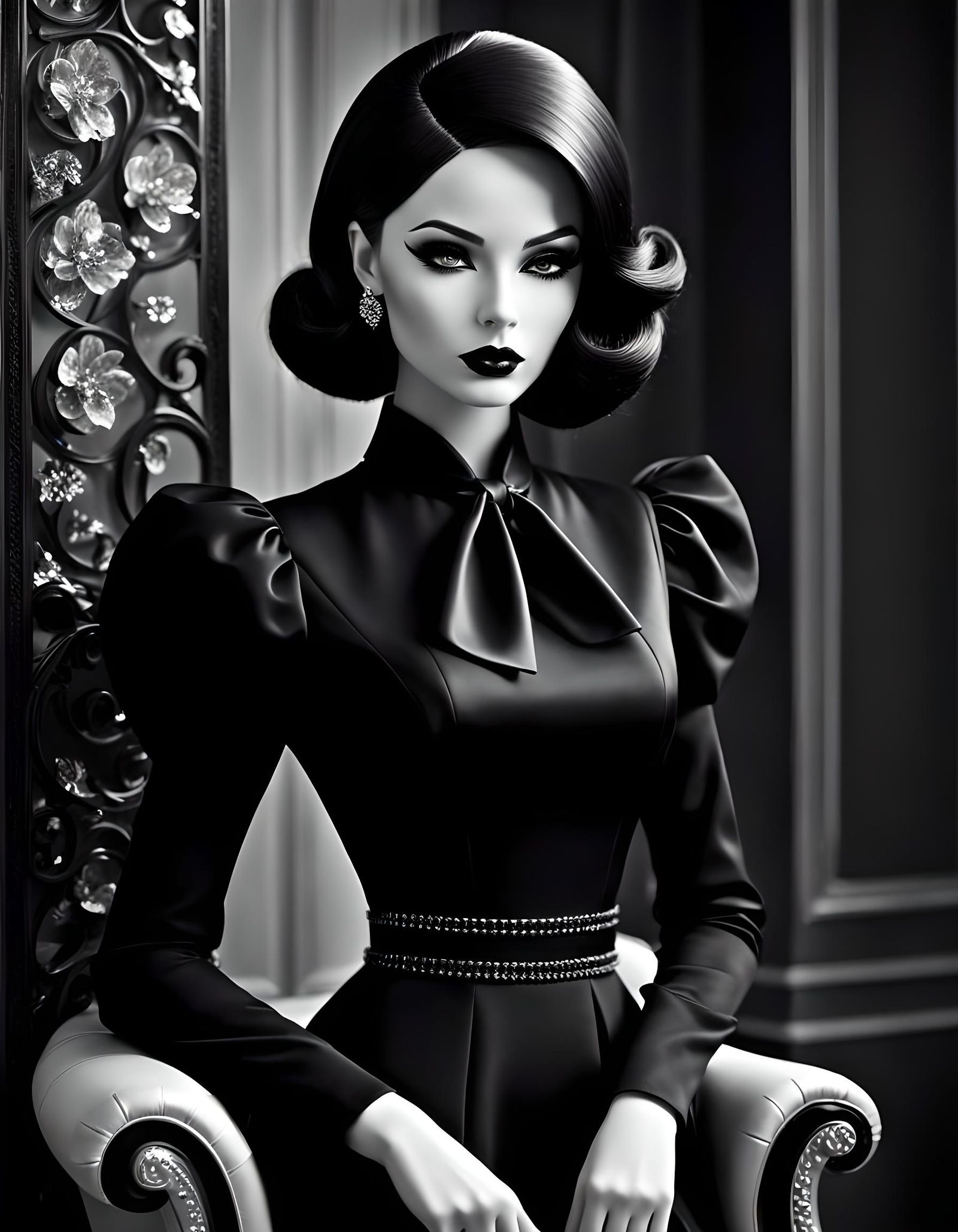 Sophisticated Living Doll in Film Noir Style