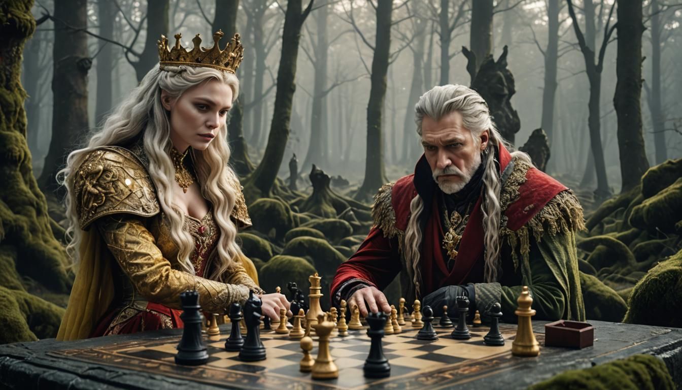 Old King and Young Lady Play Chess