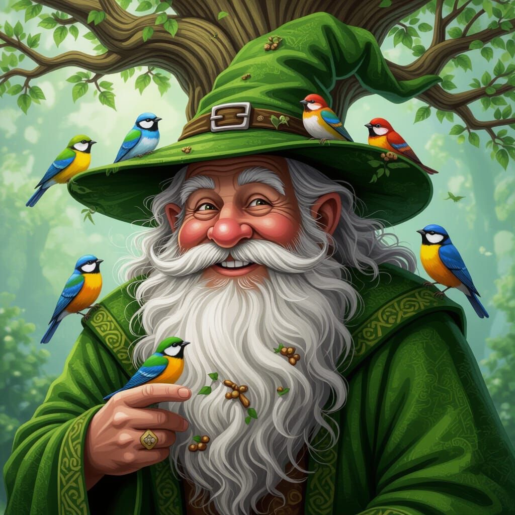 Psychedelic Tree Wizard with Bird's Nest Beard