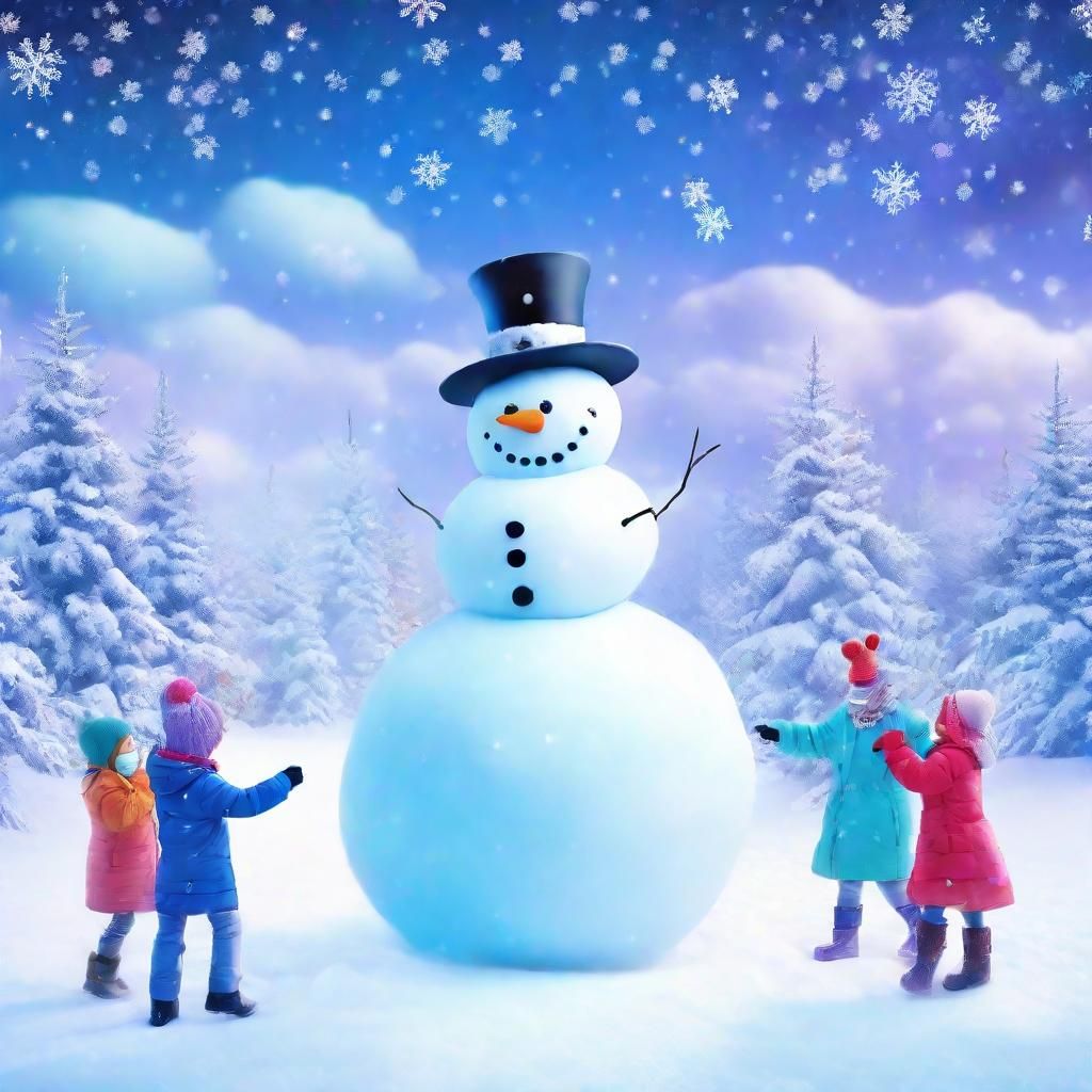 Whimsical Winter Wonderland Scene in Vibrant Digital Matte P...