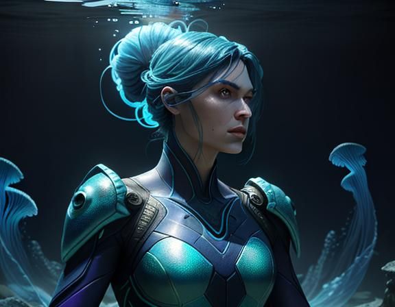 Heroic Amphipioid in Underwater Ruin: 3D Game Art