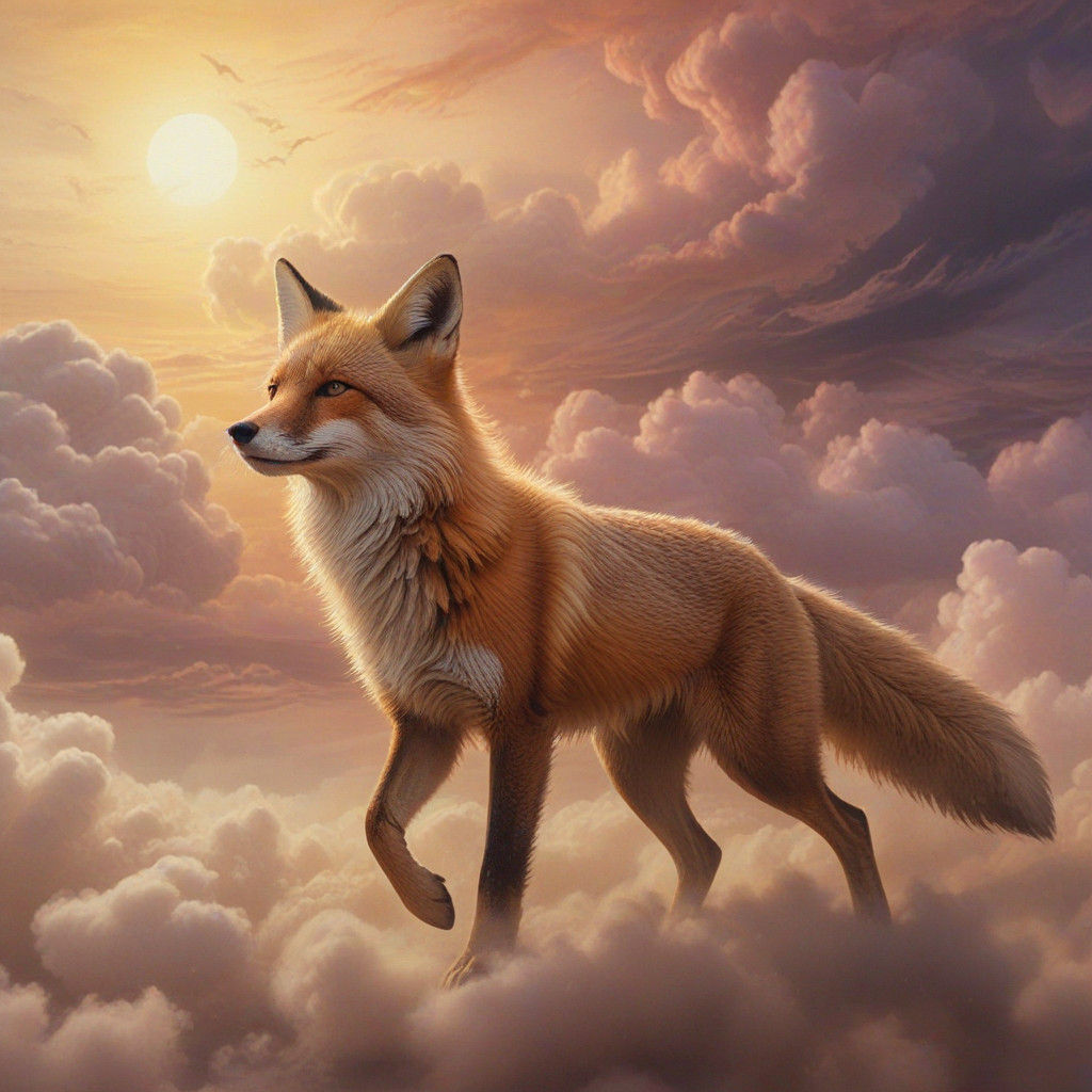 Ethereal Fox in Whispy Clouds
