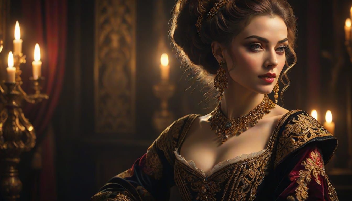 Elegant Baroque Portrait of a Woman in Lavish Attire