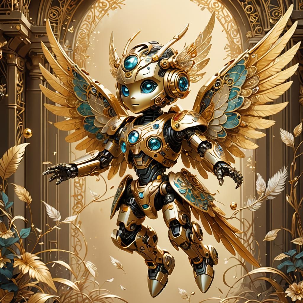 Mecha-Fantasy Pixie Robot in Art Nouveau Style